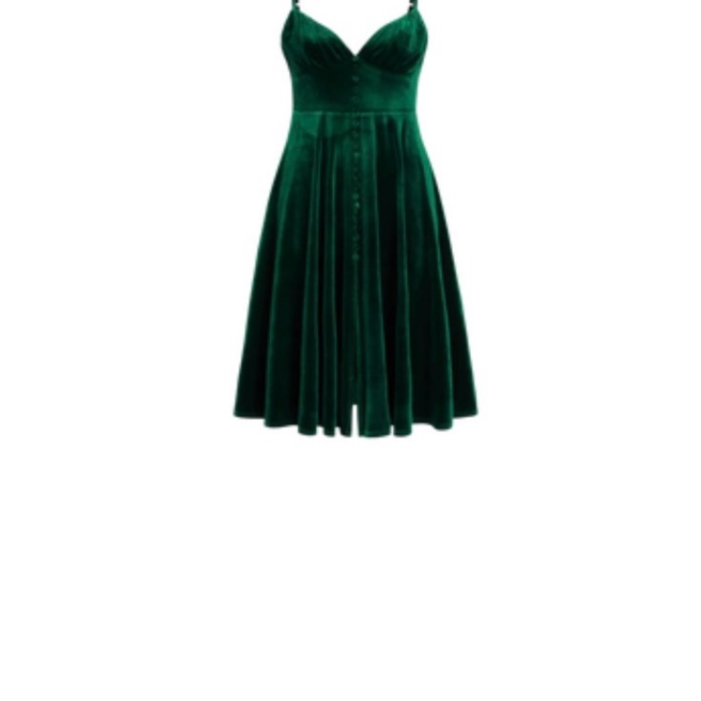 Cider Teal Velvet Midi Slip Dress with Covered Buttons - Picture 3 of 4